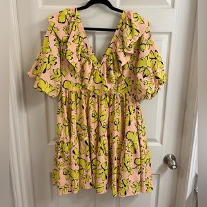 Mulla Peachy Pink Flowery Dress w Pockets Size L